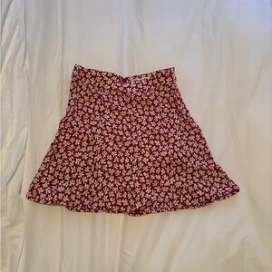 Reformation Flounce Floral Red Skirt